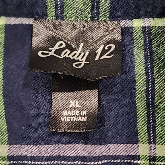Lady 12 Womens Flannel Shirt Size XL Blue & Green Plaid Button Up Long Sleeves - Picture 9 of 10